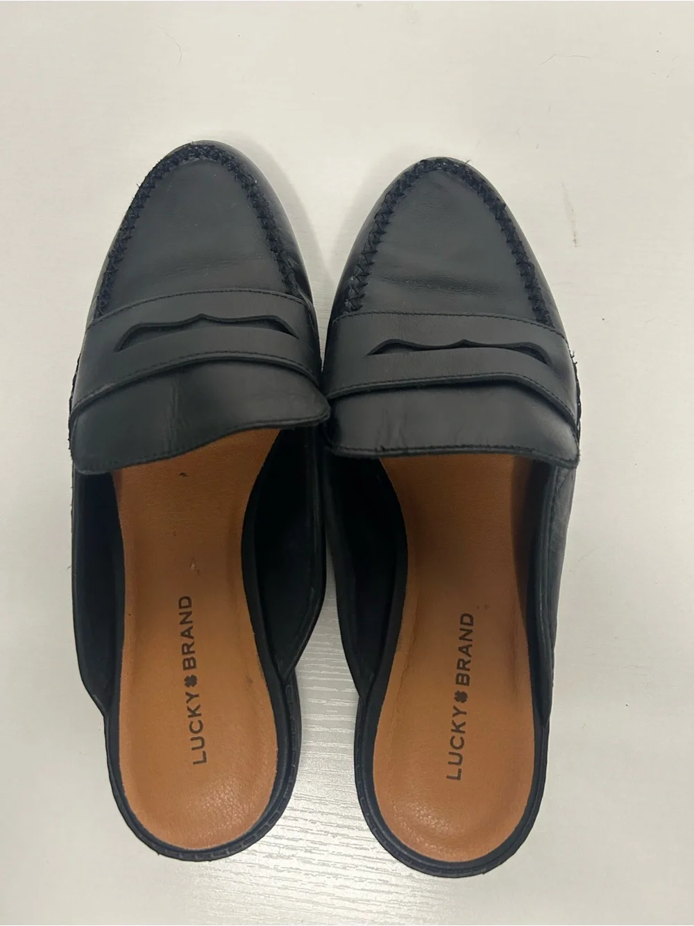 Lucky Brand black leather slip on penny loafer mule 9